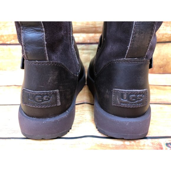UGG Breida Brown Leather Waterproof Sheepskin Vibram Sole Boots Womens 6 /37 (h7 - Picture 9 of 10